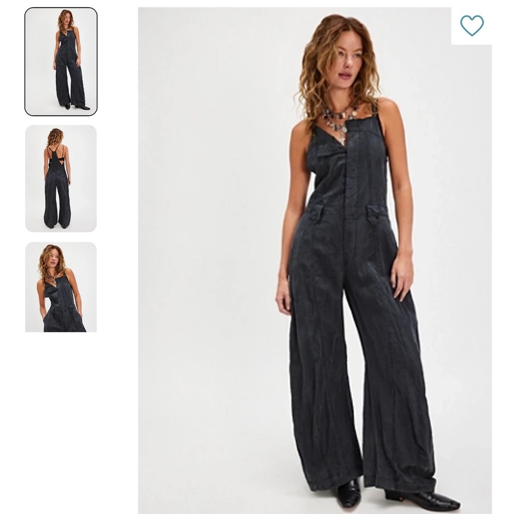 Free People Black Washed Wide-Leg Jumpsuit worn x2